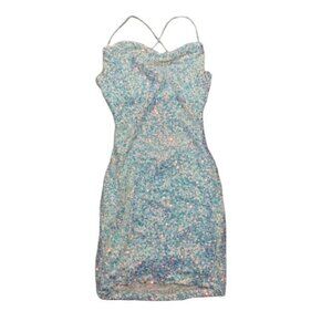 Windsor Allie Sequin Open Back Mini Dress Sz Medium Sparkly Ethereal